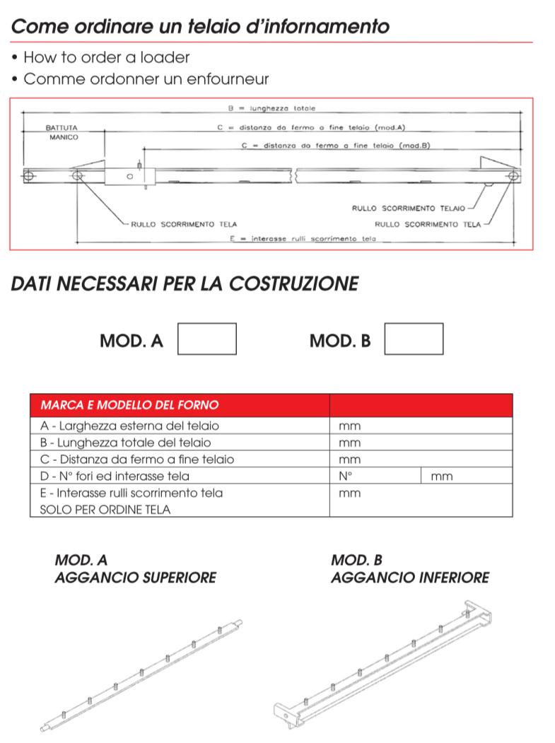 Telaio di infornamento pane completo di tela