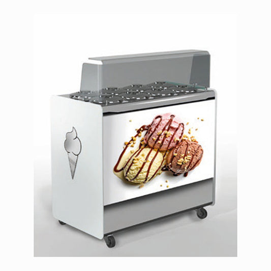 Ventilated ice cream counter with reserve